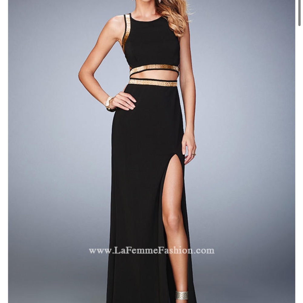Two Piece Black and Gold Sequin Evening Dress size 0